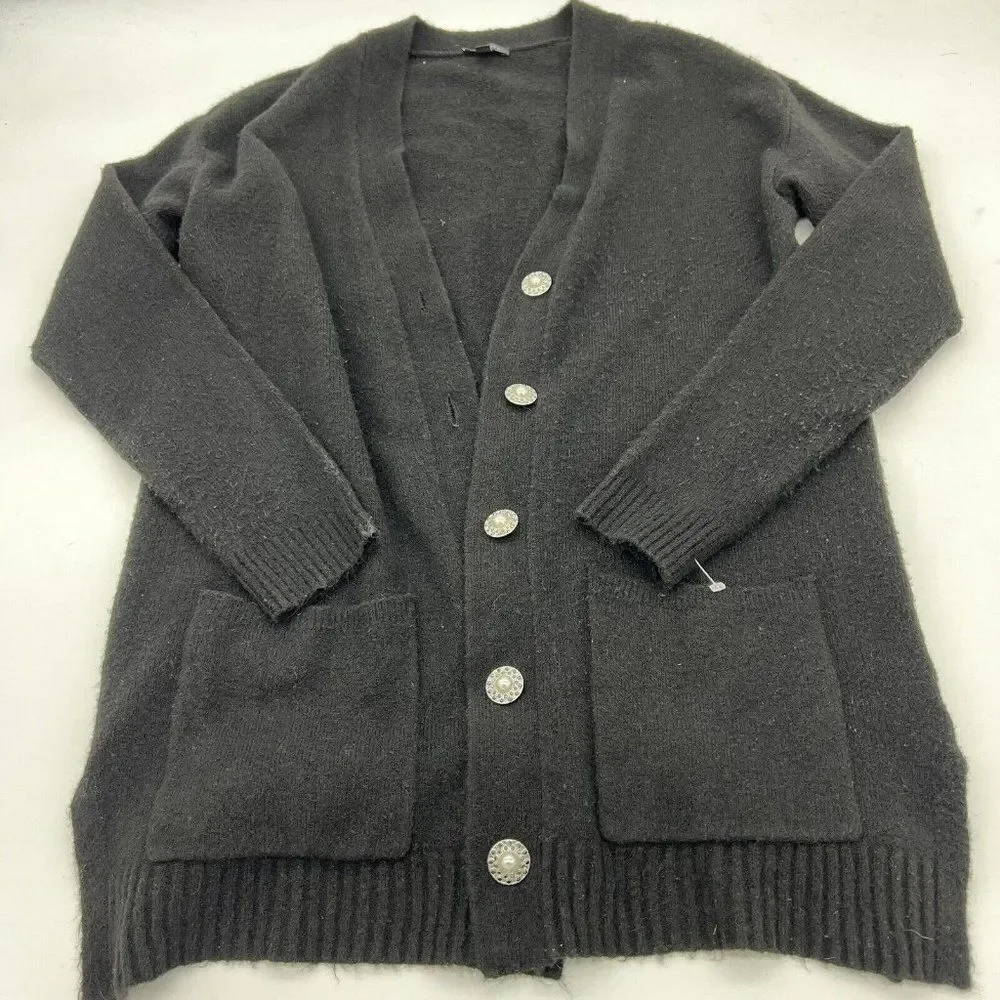 Talbots Wool alpaca Blend Cardigan Sweater XS black Statement Buttons